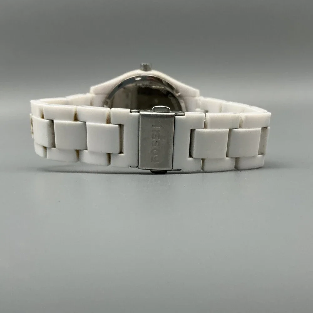 Fossil Stella ES-1967 Womens Watch 37mm White Dial White Resin New Battery 7